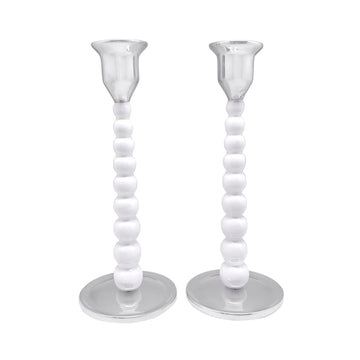 White Pearled Medium Candlestick Set