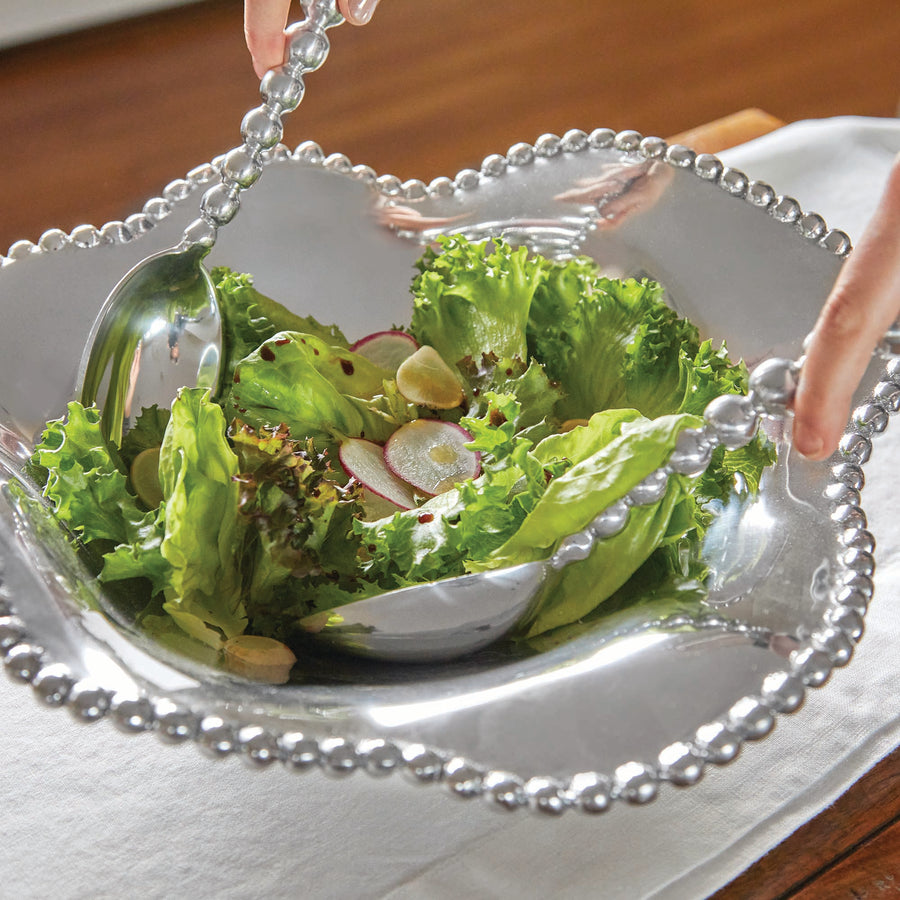 Pearled Large Salad Servers-Salad Servers | Mariposa
