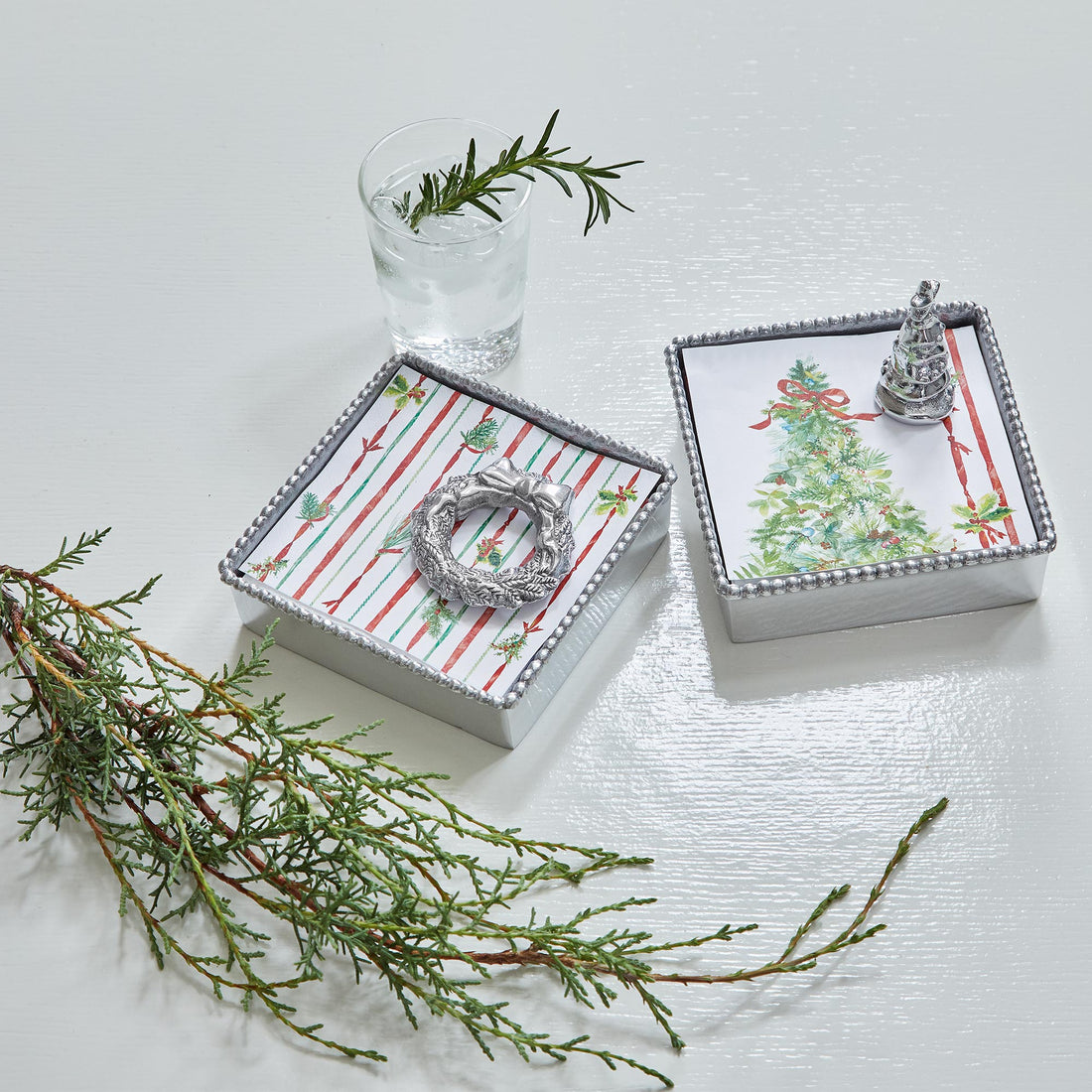 Christmas Tree Beaded Napkin Box Set- | Mariposa