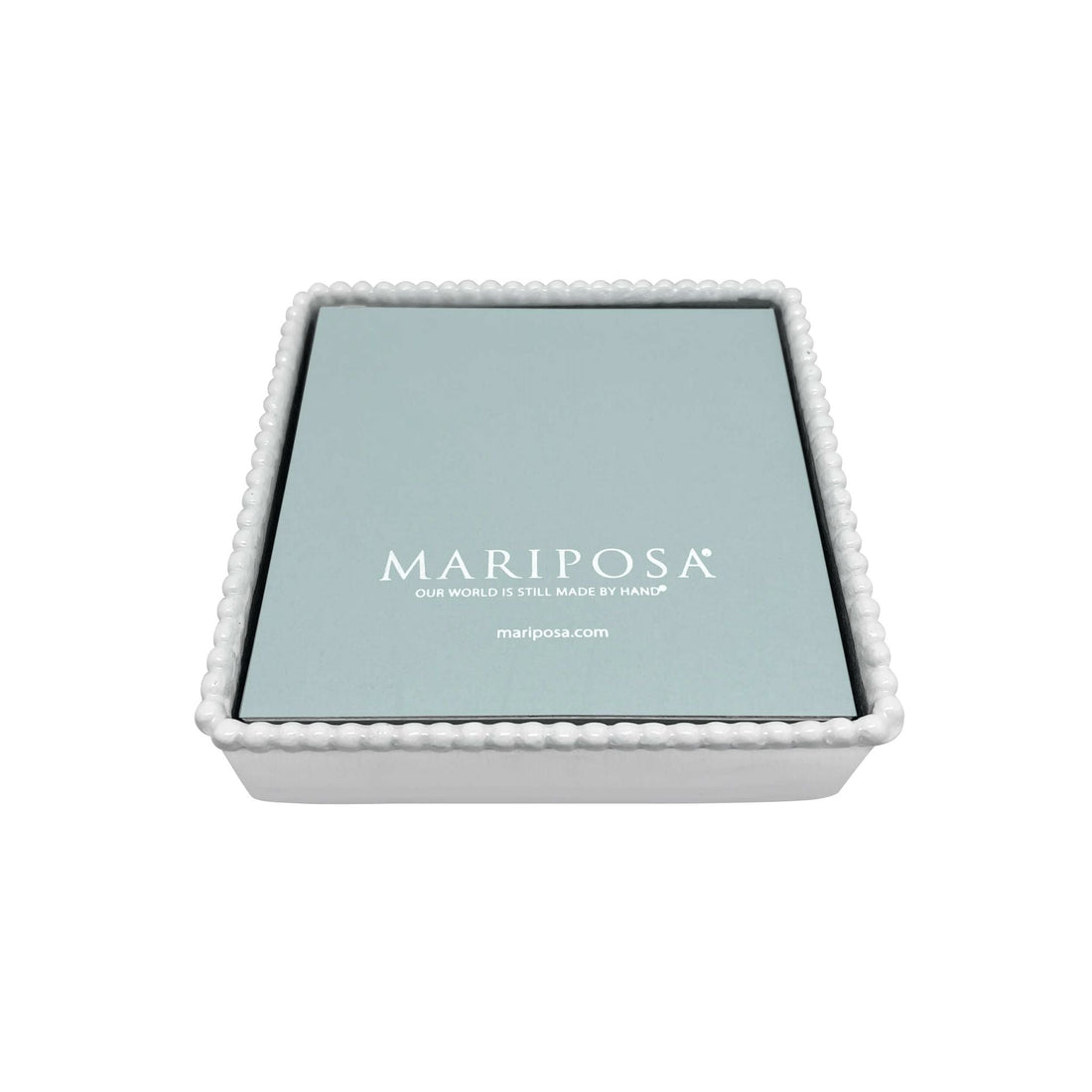 Beaded White Napkin Box with Insert- | Mariposa