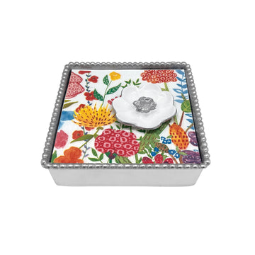 White Flower Beaded Napkin Box Set