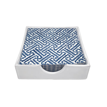 Fretwork Blue Ceramic Napkin Box- | Mariposa