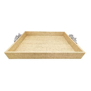 Sand Faux Grasscloth Tray with Seaside Metal Handles- | Mariposa