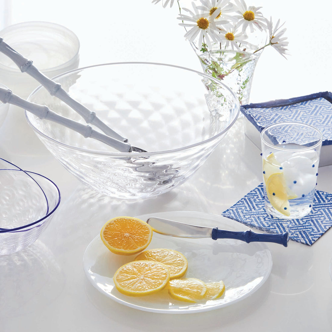Appliqué Blue Dotty Double Old Fashion Glass-Glassware | Mariposa