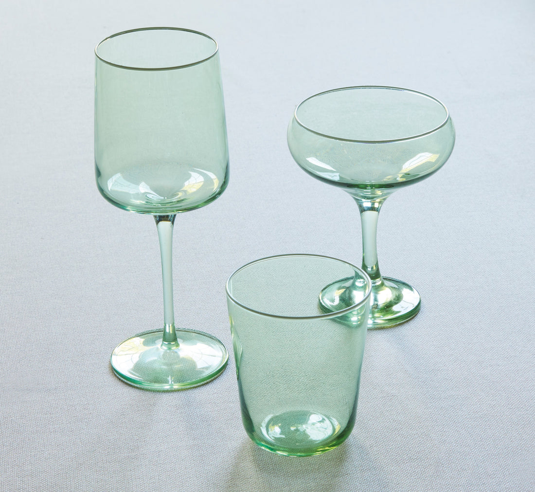 Fine Line Light Green with White Rim Double Old-Fashioned Glass Set of 4
