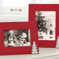 Red Linen with Dotty Christmas Tree 4x6 Frame-Photo Frames | Mariposa