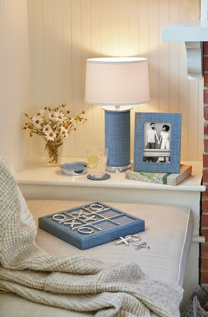 Heather Blue Column Table Lamp- | Mariposa