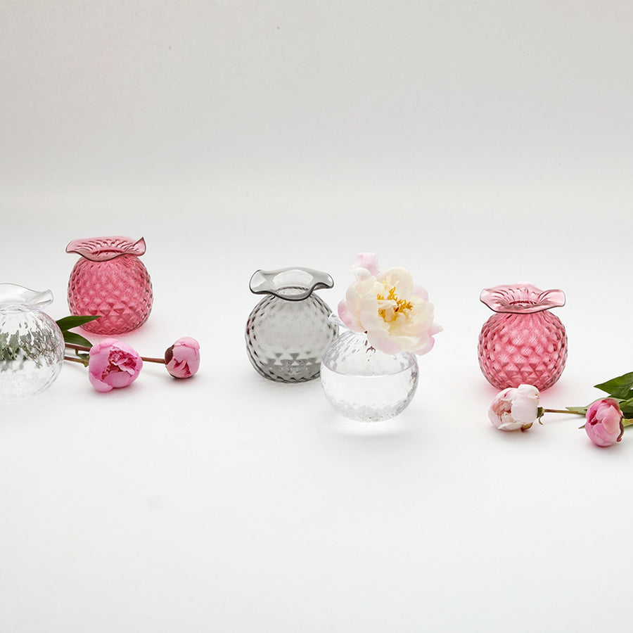 Mariposa Handblown Pink Pineapple Bud Vase, Gray Pineapple Bud Vase, Clear Pineapple Bud Vases
