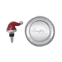 Red Santa Hat & "Naughty or Nice" Wine Plate Set-Wine Accessories | Mariposa